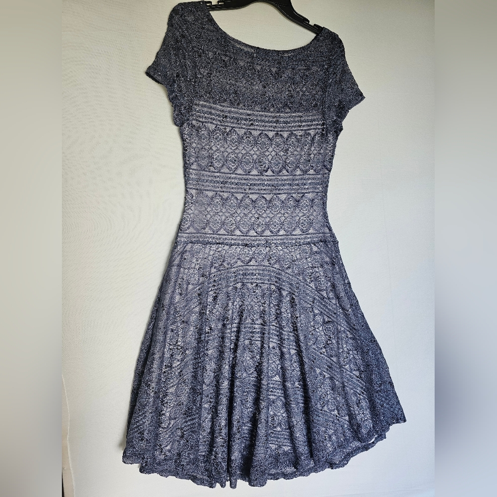 Sangria Lace Sequin Fit & Flare Cocktail Dress Grey/Lavender Size 12 - Picture 5 of 15